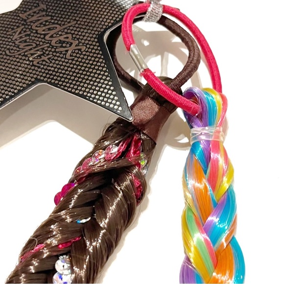 Childrens Ponytail Hair Extension Braids Rainbow Brown Pink Sequins Brunette Fun - Picture 6 of 10